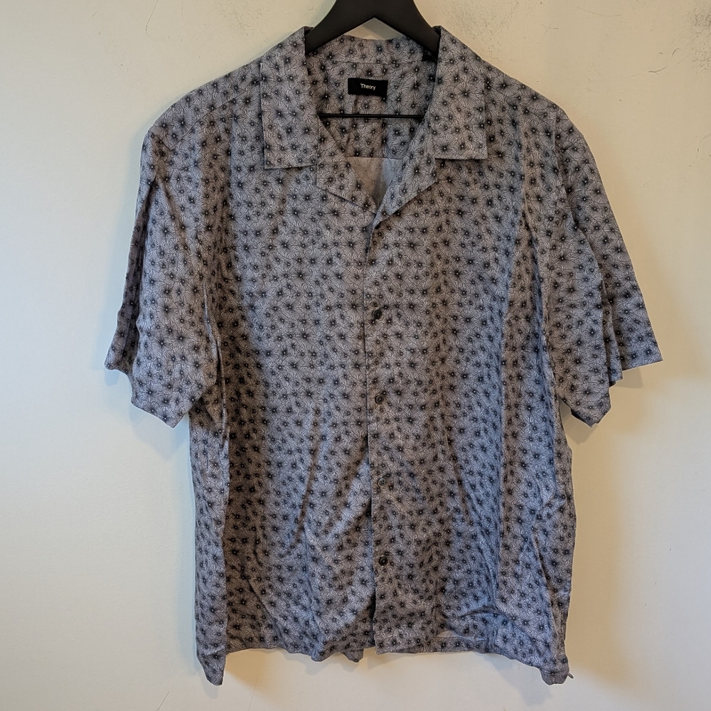 Theory Men's Irving Short Sleeve Optical Floral Button Up Shirt XXL